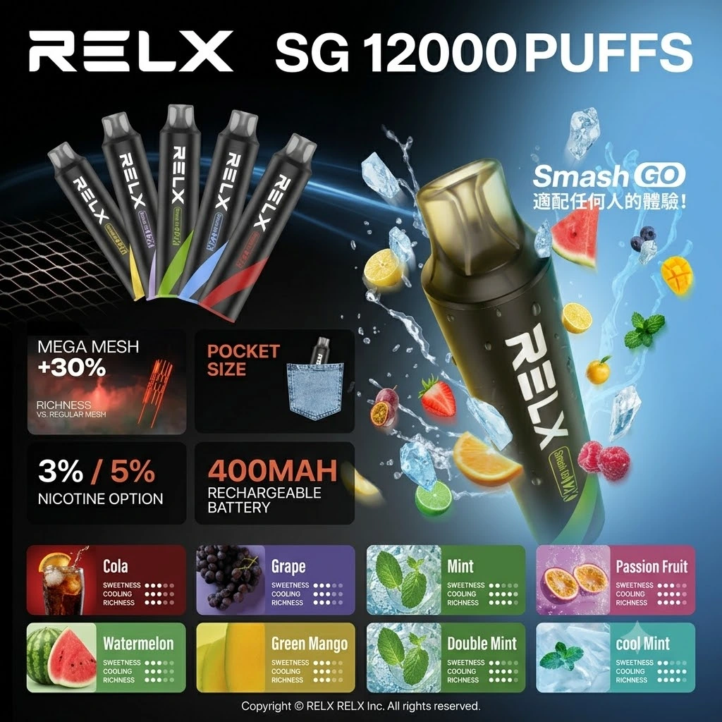 RELX-SG-12000-RELX悅刻小黑條12000口-relx電子煙台灣商城.webp RELX Smash Go 12000 一次性電子煙 | 悅刻拋棄式電子煙推薦首選 · 超強續航 · 穩定功率:圖片 1